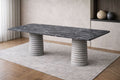Modern Doğal Mermer Yemek Masası – Antrasit ve Açık Gri
