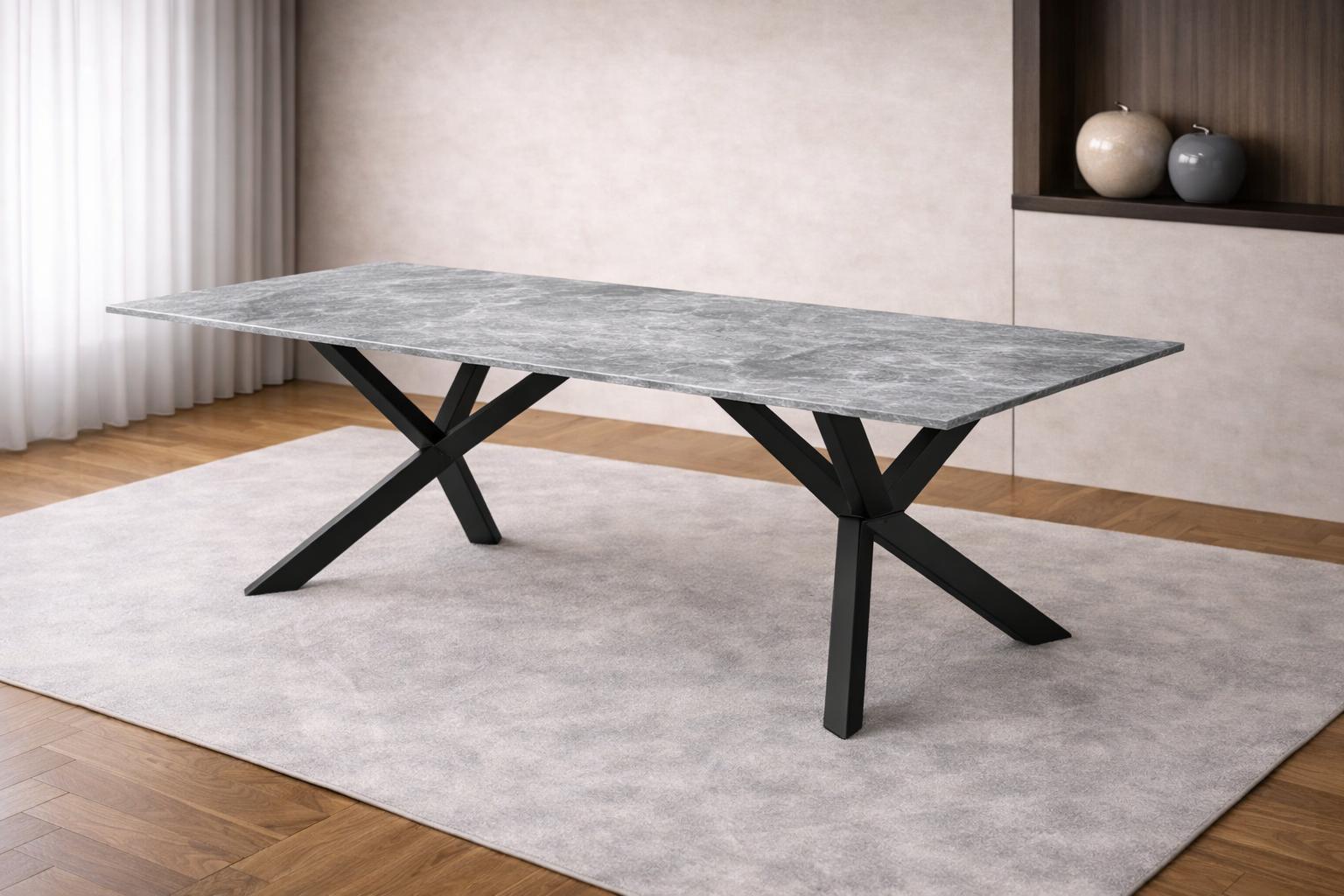 Modern Mermer Desenli Yemek Masası – Antrasit ve Siyah