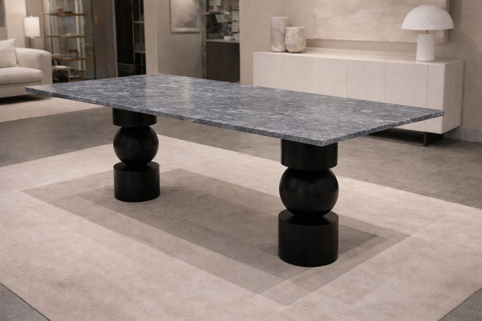 Modern Doğal Mermer Yemek Masası – Antrasit ve Siyah